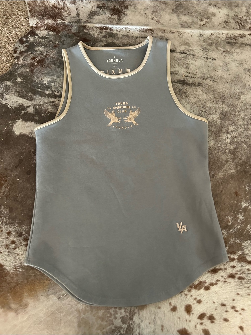 YoungLA Men's Slate Gray Swim Tank with Cream Trim